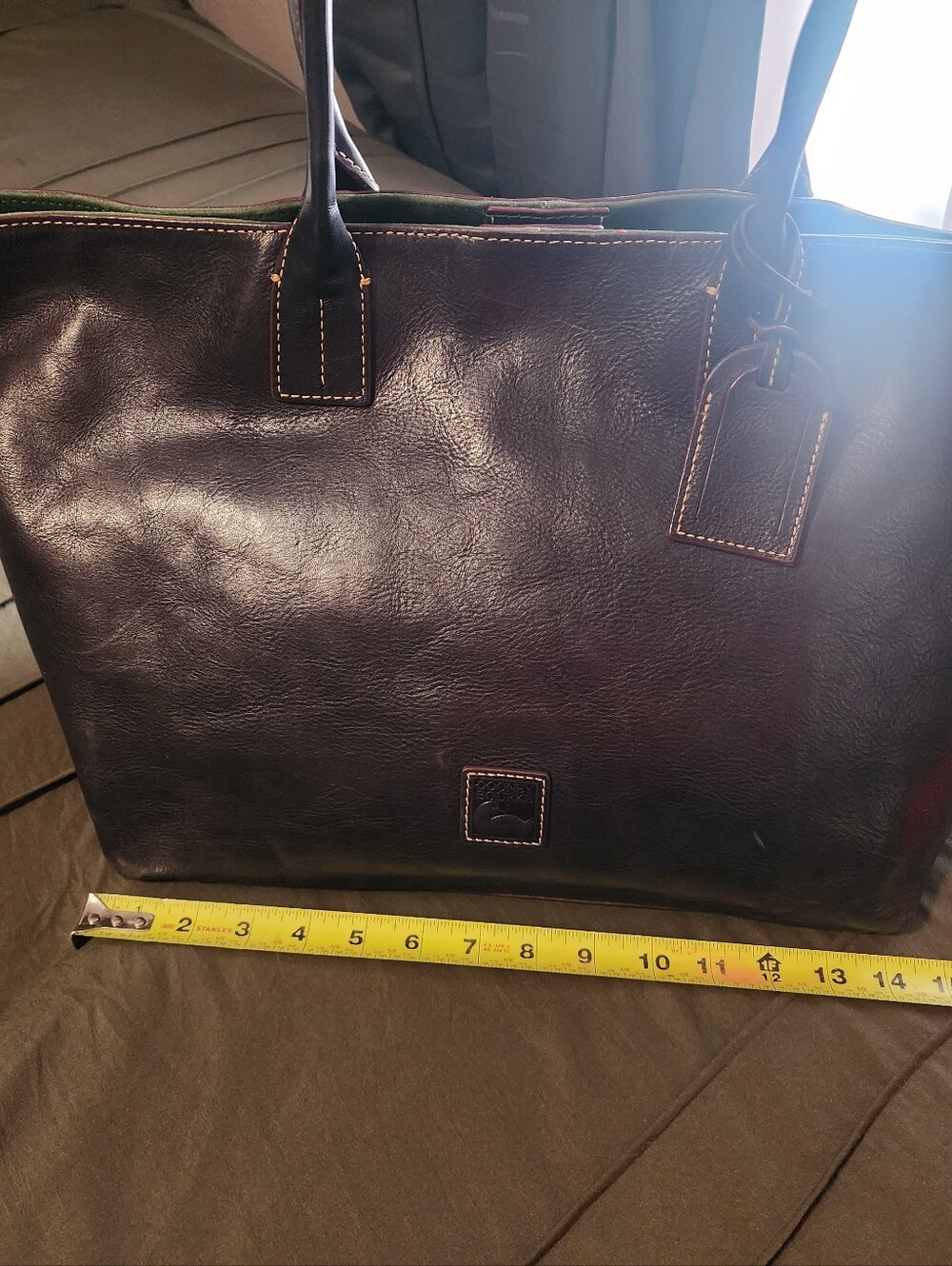 Black Leather Shoulder Tote Bag with Top Handles